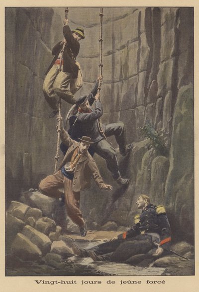 A group of navvies discovering a soldier trapped underground for 28 days by French School
